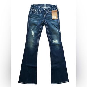 NWT | True Religion Disco Joey Big T Swarovski Crystal Flare Jeans Size 26